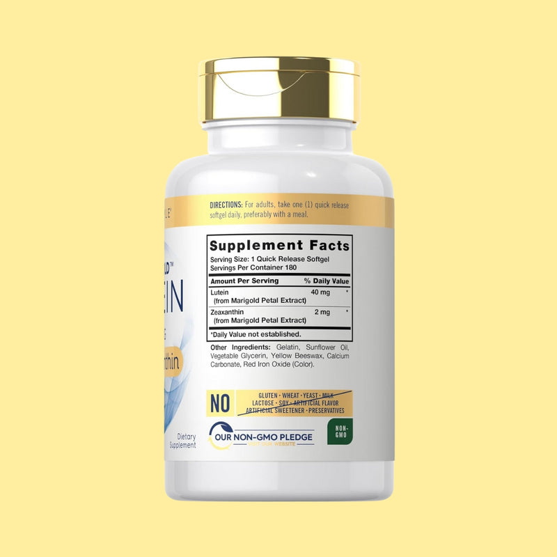 Carlyle Suplemento de luteína y zeaxantina | 40 mg | 180 cápsulas blandas | Pastillas para los ojos | Vitaminas para la salud ocular | Visi-Gold | Sin OMG y sin gluten
