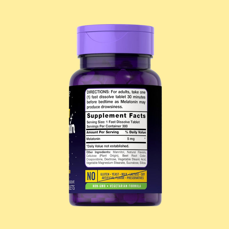 Carlyle Melatonina 5 mg de disolución rápida 300 tabletas | Sabor a bayas | Suplemento vegetariano, sin OMG