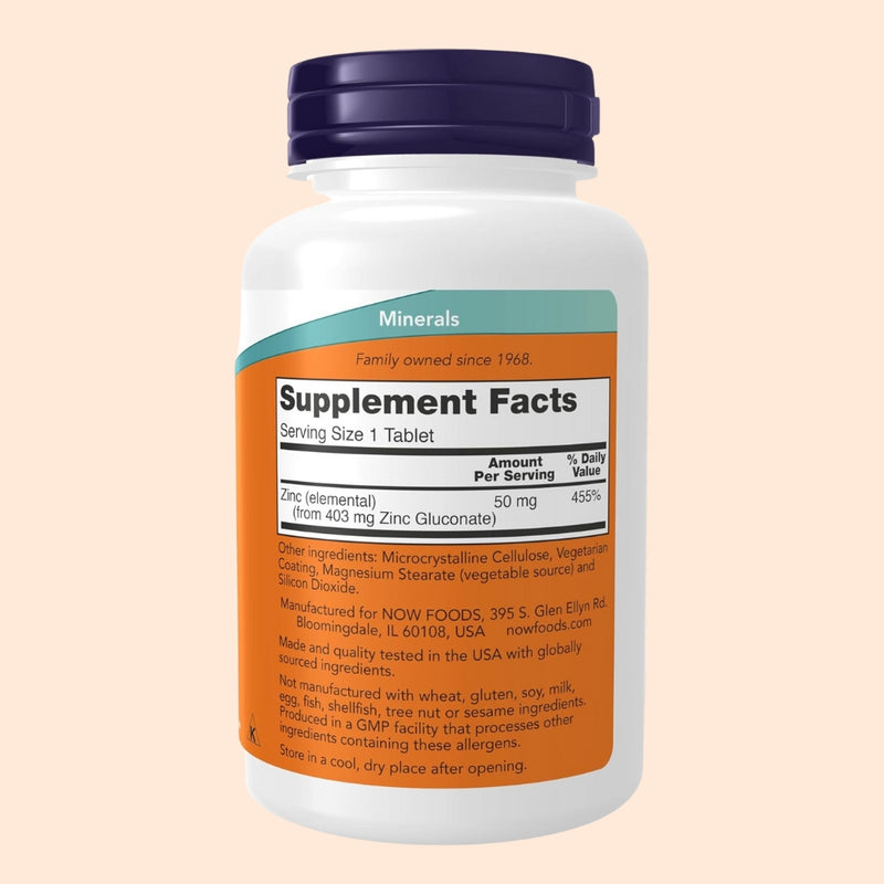NOW Suplementos, Zinc 50 mg, Comprimidos 250 Count