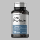 Horbäach Picolinato de zinc 100 mg | 180 cápsulas | Alta potencia | Sin OMG, sin gluten | Suplemento de zinc