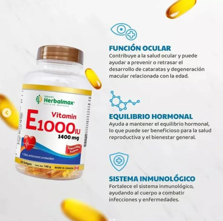 Vitamina E 1000iu Herbalmax Antioxidante 1400mg 100 Capsulas